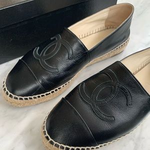 Chanel black espadrilles flats